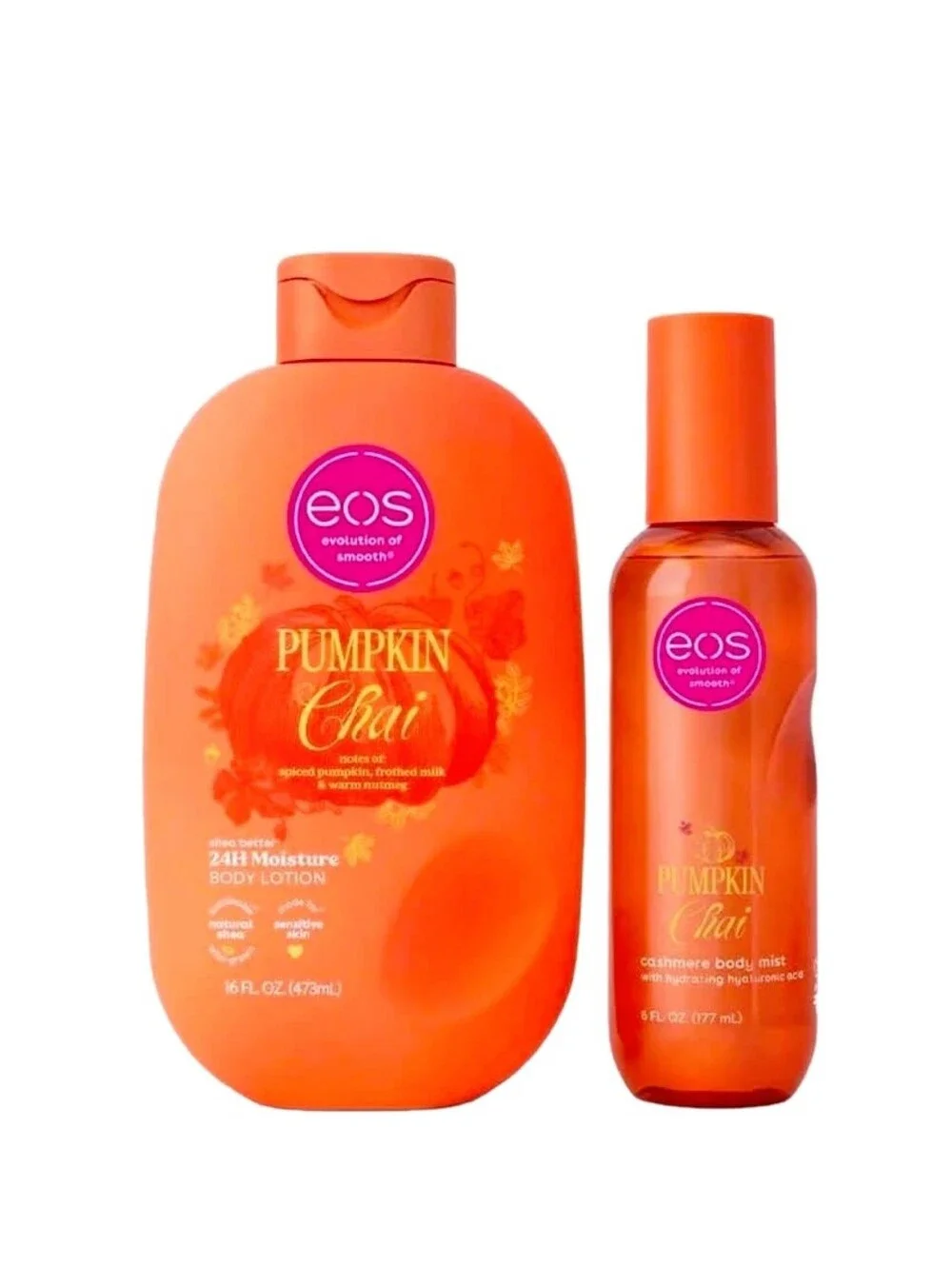 eos Pumpkin Chai & Peppermint Cashmere Body Lotions and Oil - Orange, Cream